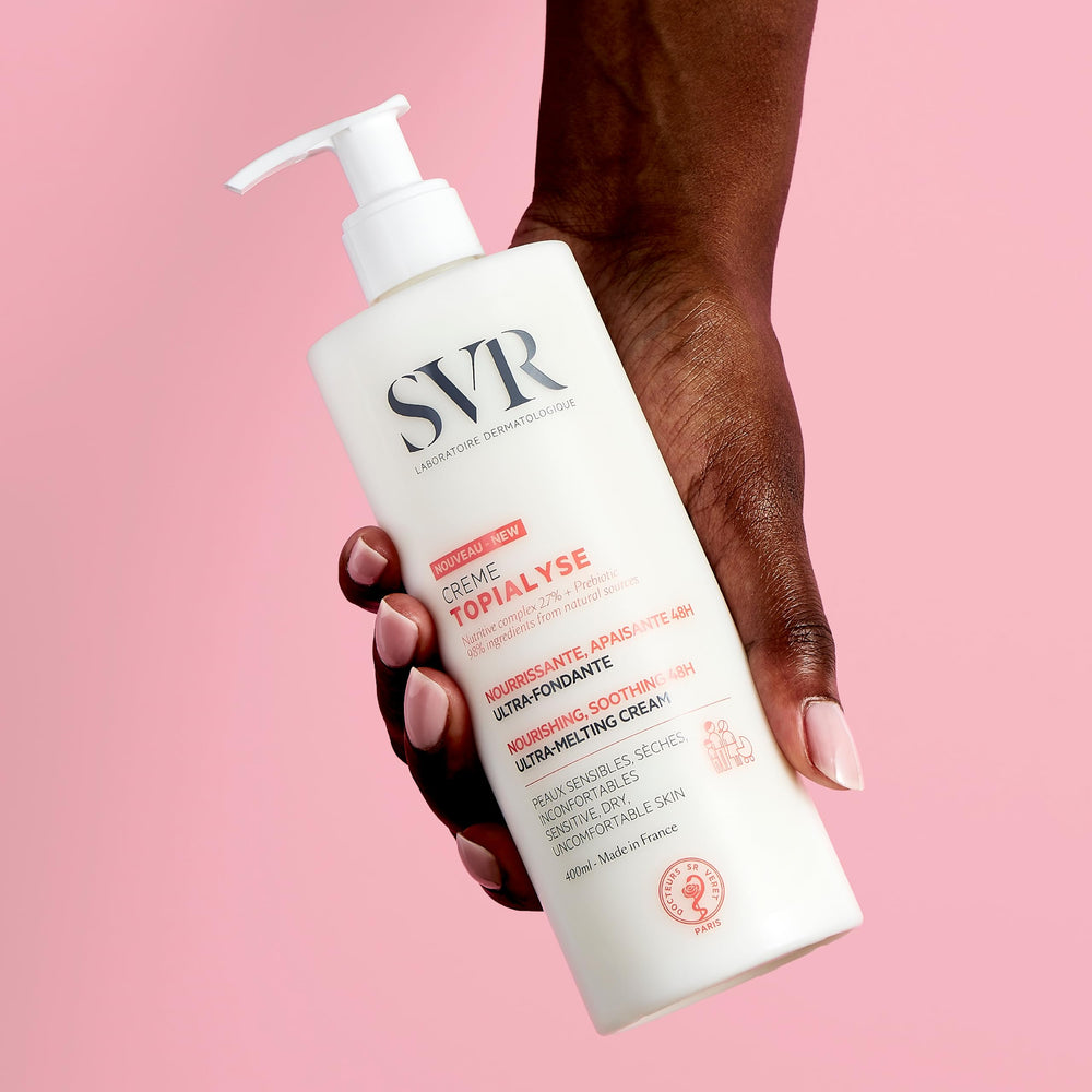 SVR Topialyse Cream texture close-up reveals velvety, non-greasy comfort after use.