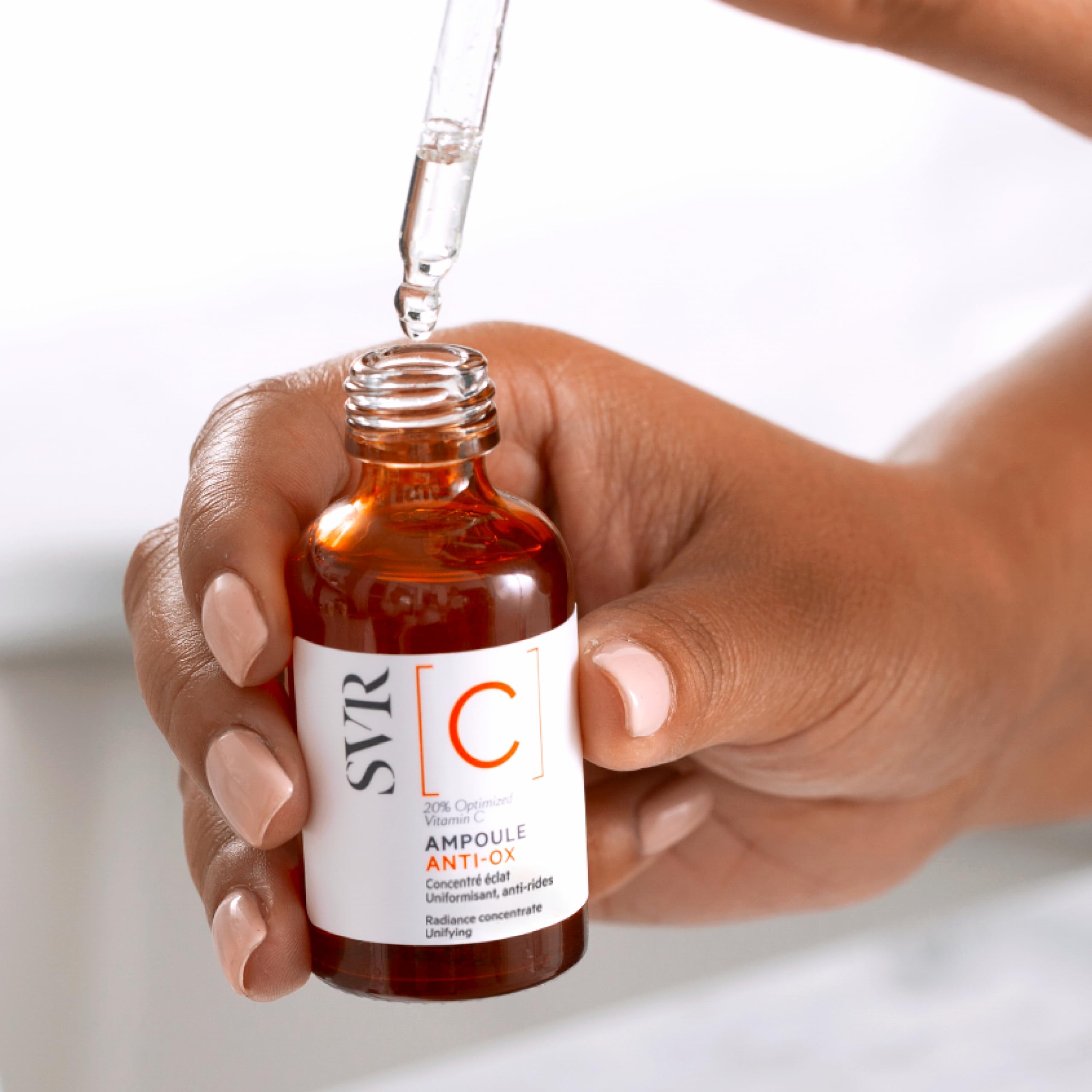 SVR Vitamin C Serum brightness closeup emphasizes even tone and glow