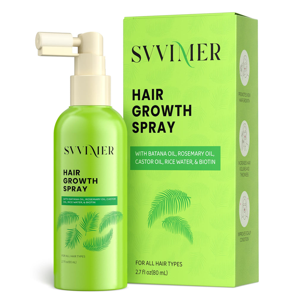 Svvimer Hair Growth Serum Spray bottle for easy scalp application and potential fuller-looking hair.