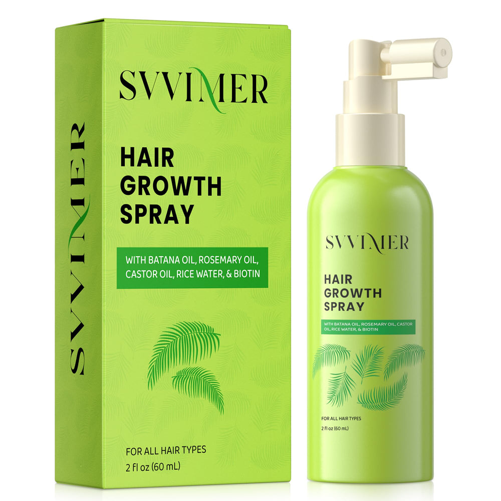 Svvimer Hair Growth Serum Spray bottle shows lightweight formula for daily scalp care