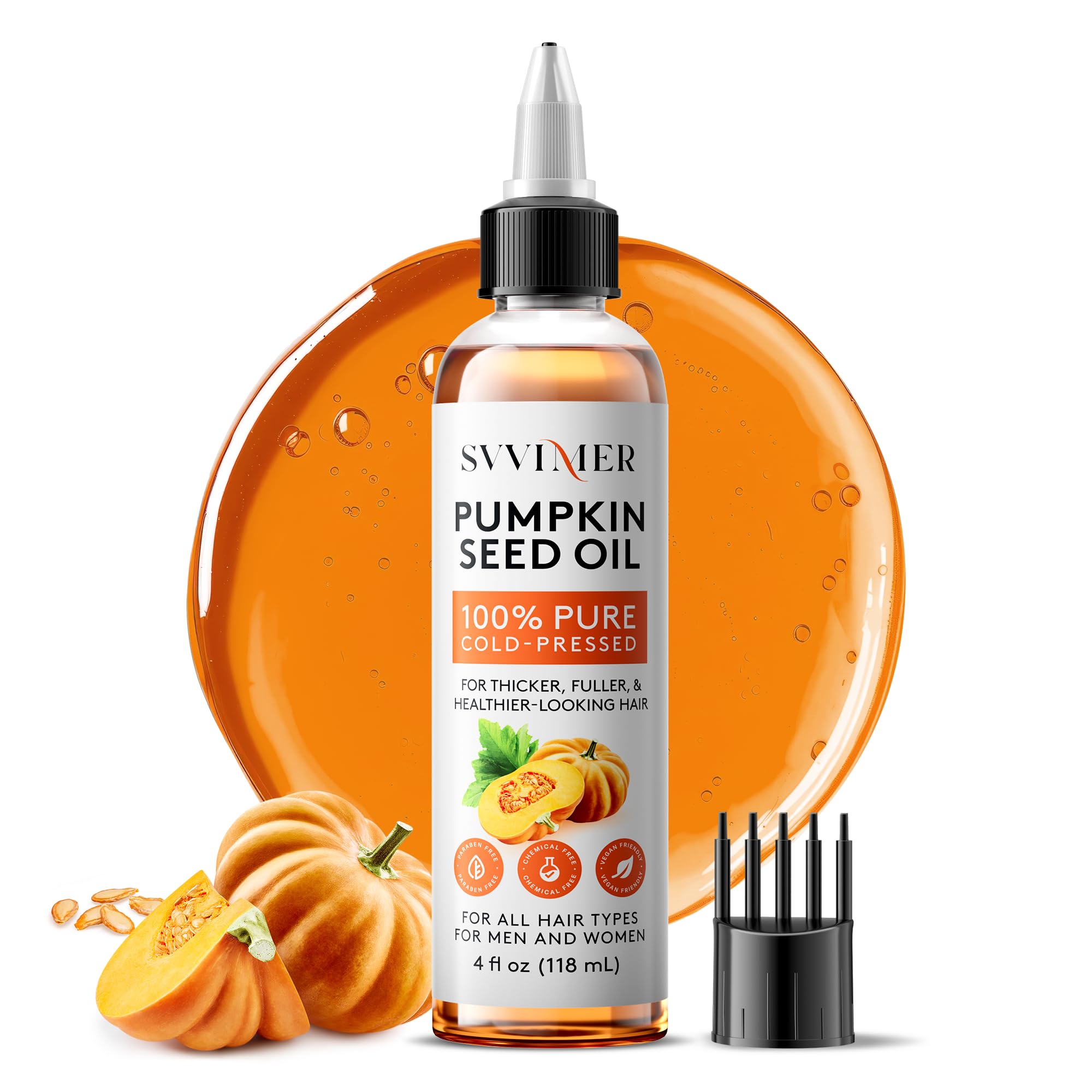 Svvimer Pumpkin Seed Oil bottle for daily scalp nourishment and smoother hair.