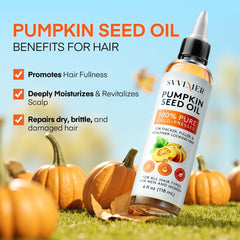 Svvimer Pumpkin Seed Oil label showing pure, organic formula for hair growth.