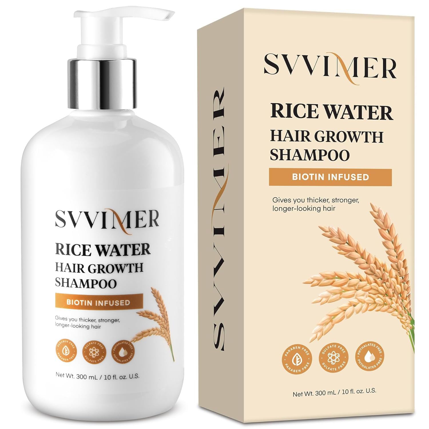 Svvimer rice water shampoo bottle with rich lather for thicker-looking hair