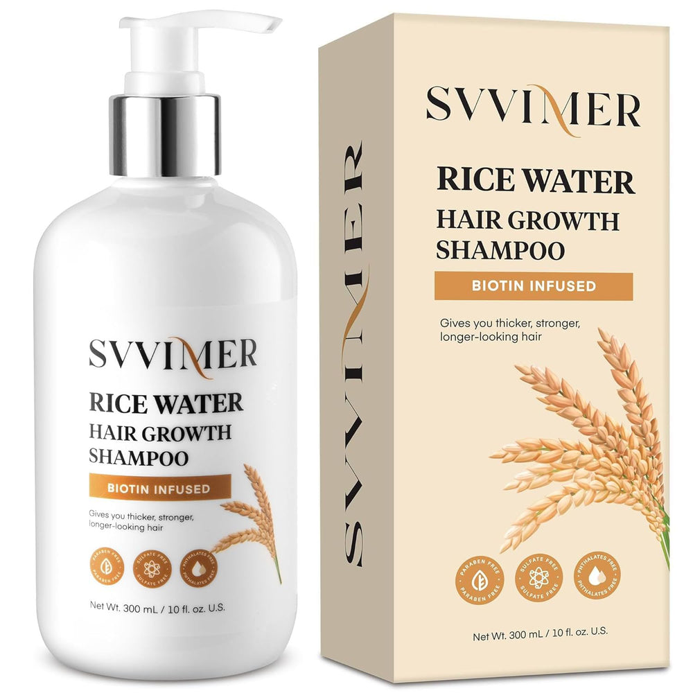 Svvimer rice water shampoo bottle with rich lather for thicker-looking hair