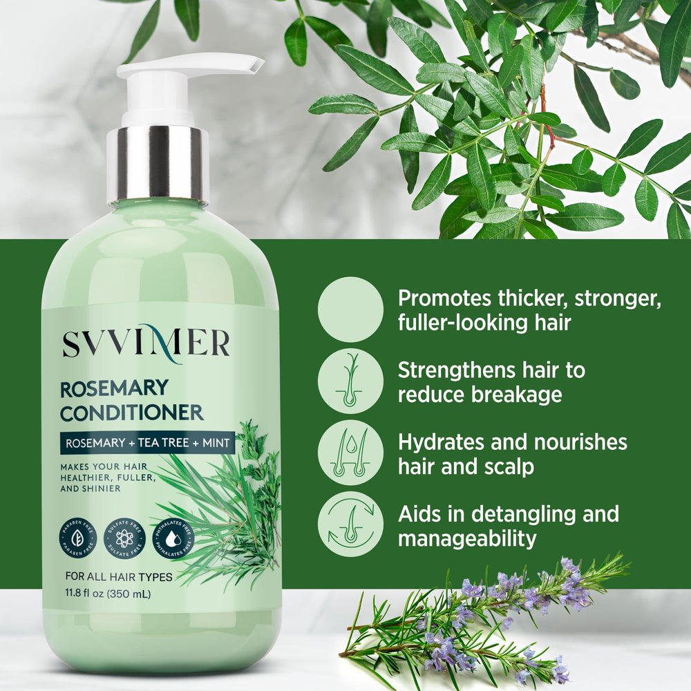 Svvimer Rosemary Hair Strands closeup shows shinier, healthier-looking hair with biotin support.