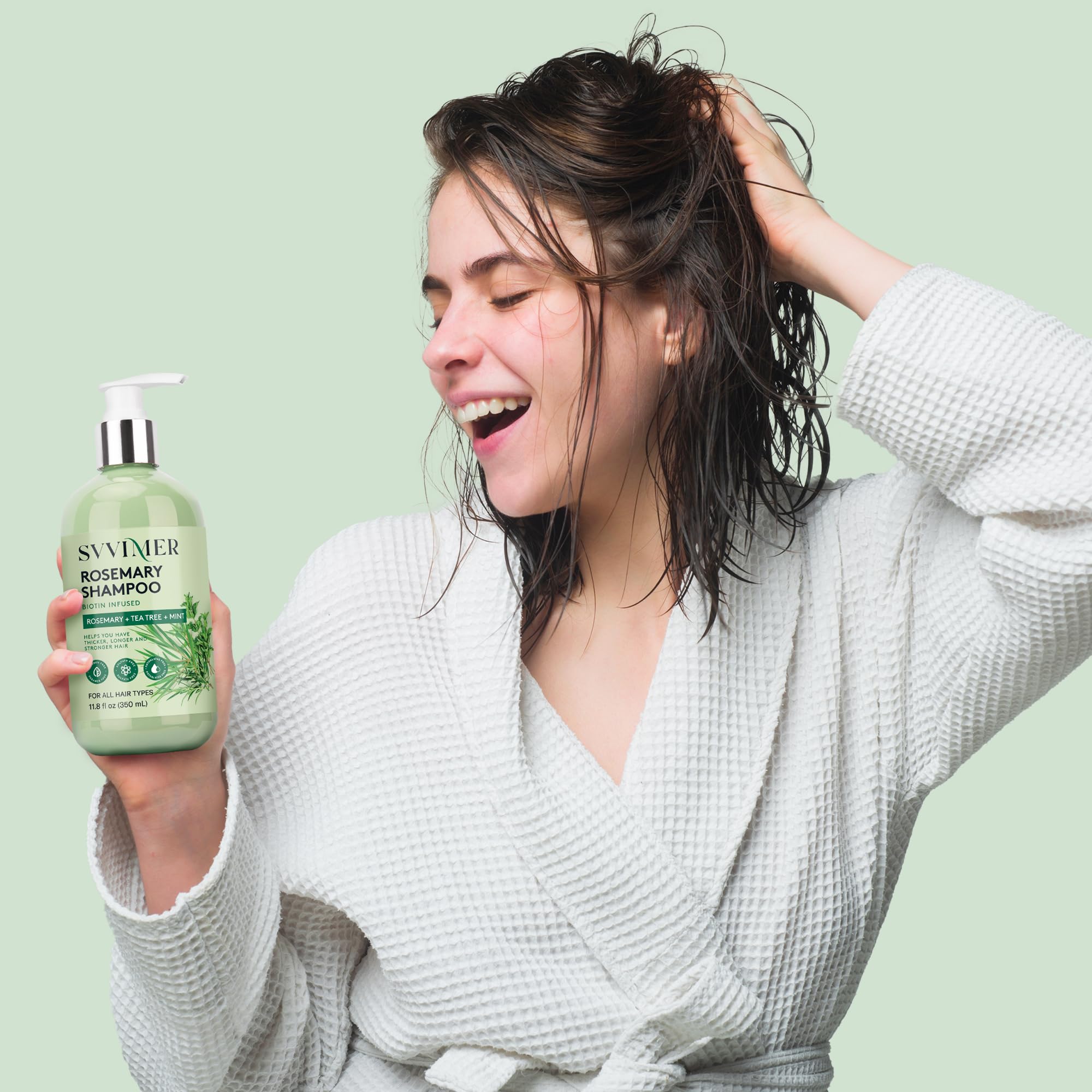 Svvimer Rosemary shampoo label detail communicates biotin and natural shine support