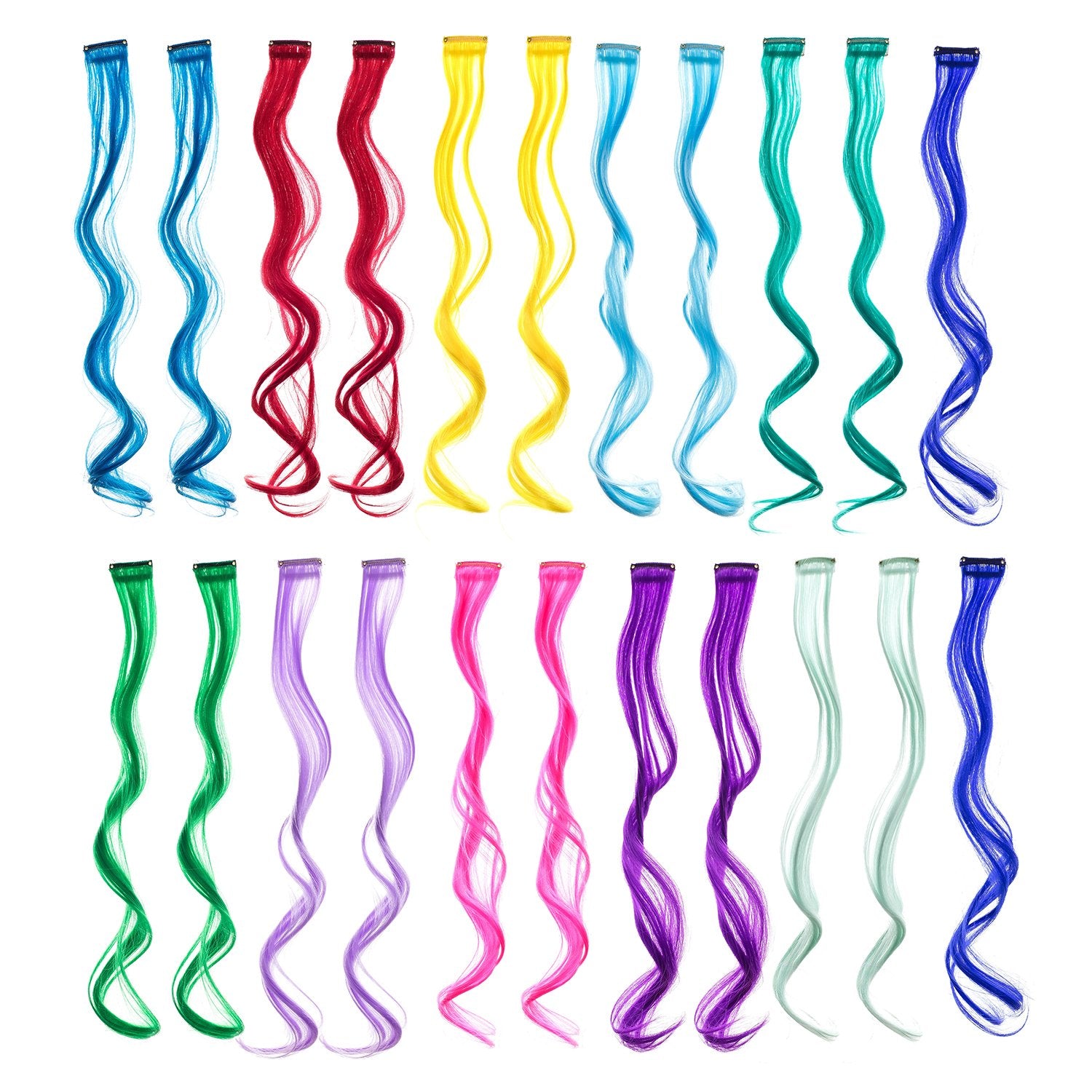 SWACC 22 Pcs colored hair extensions packaging image shows vibrant color range for easy party styling.