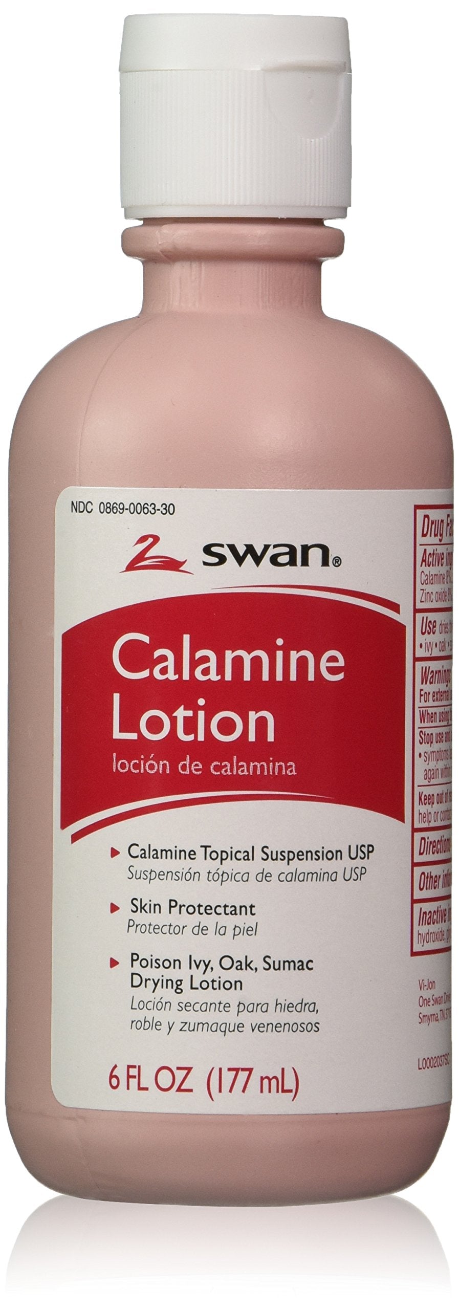 Loción de Calamina Swan, botella para aplicación suave en irritaciones cutáneas.