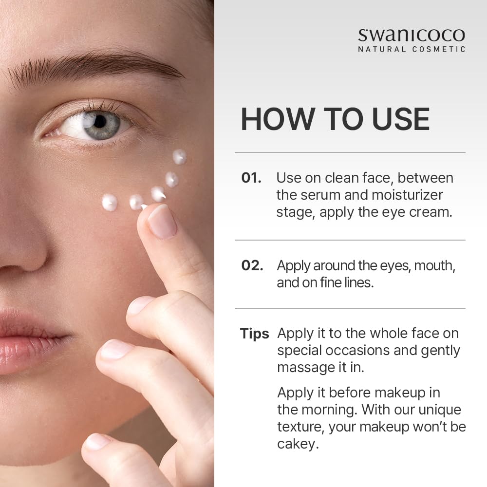 SWANICOCO eye care cream 8 peptides texture swatch highlighting elasticity