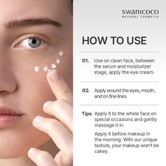SWANICOCO eye care cream 8 peptides texture swatch highlighting elasticity