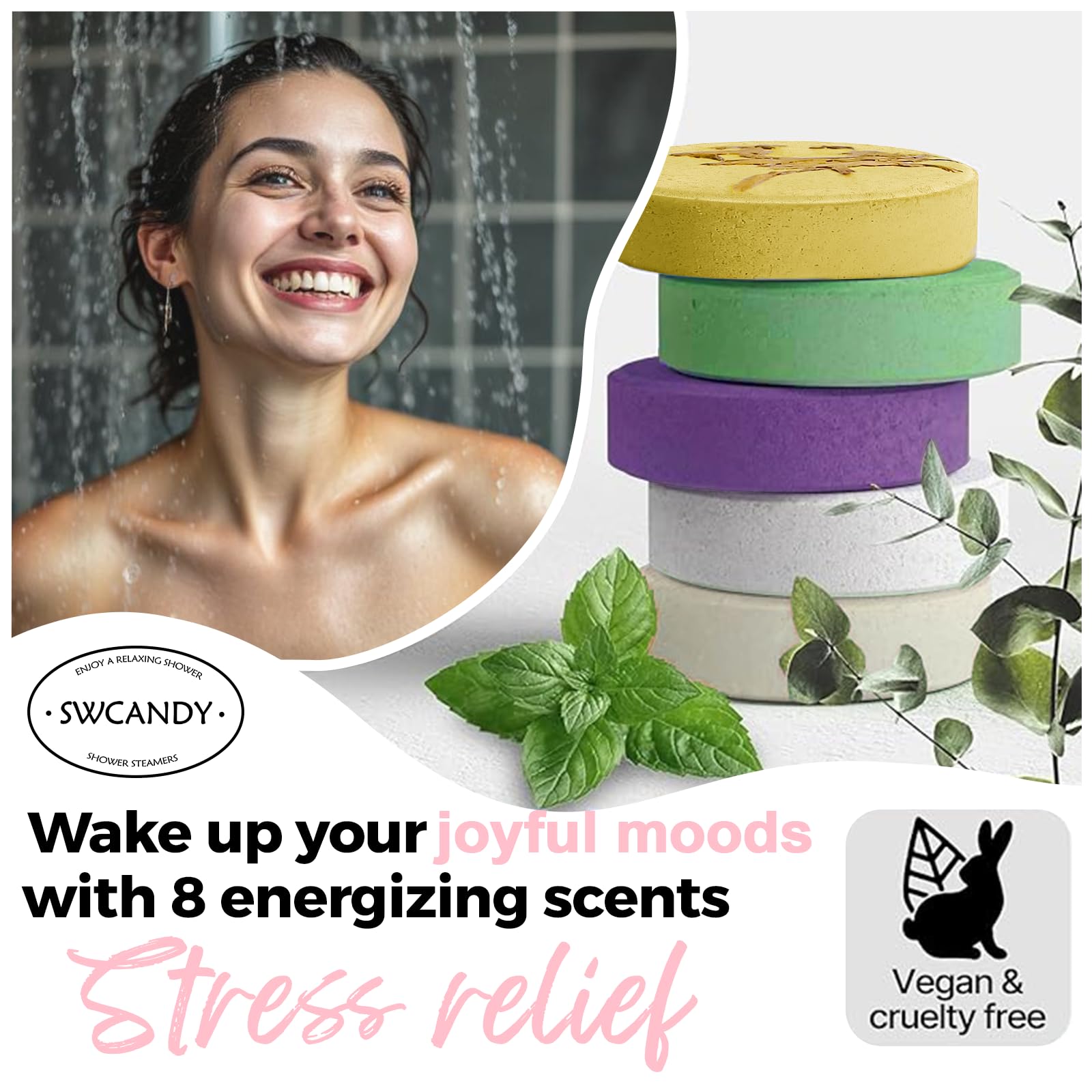 SWCANDY Shower Steamers citrus-flavor close-up for a refreshing morning ritual.