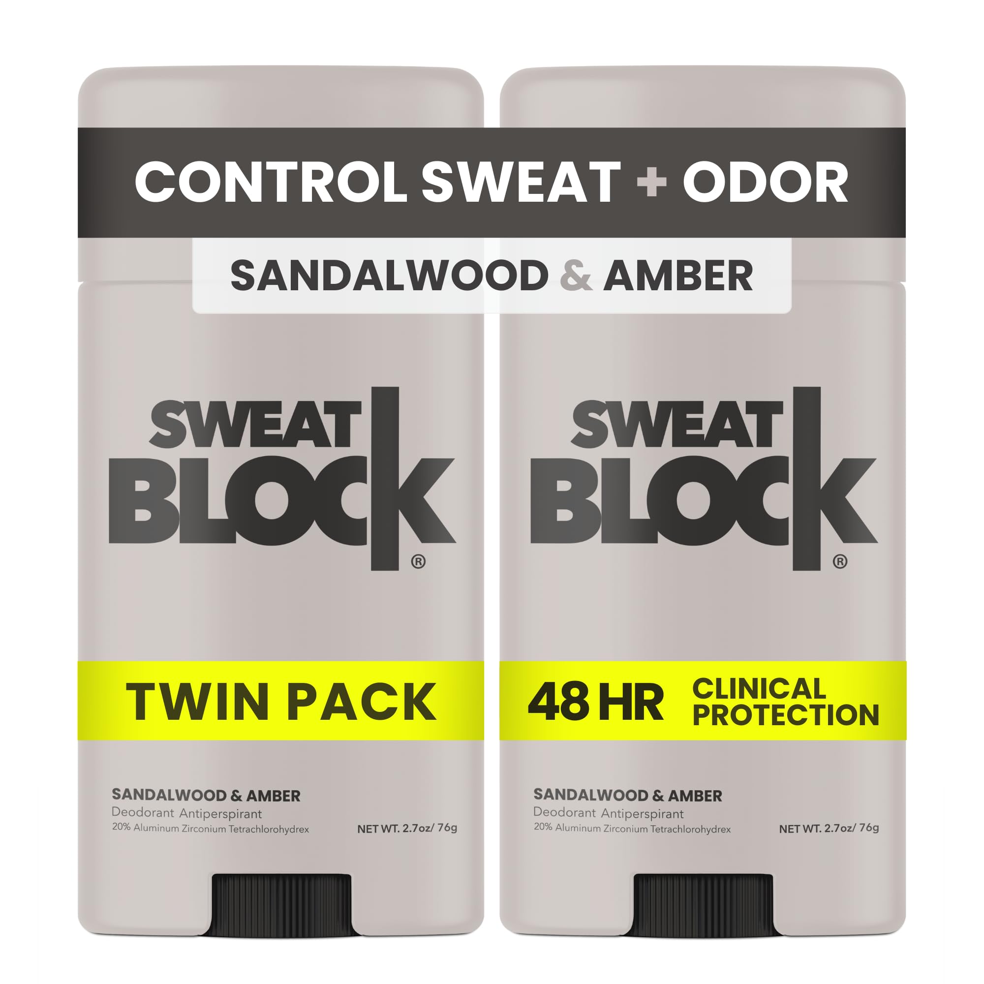 SweatBlock clinical-strength deodorant sandalwood-amber bottle delivers all-day protection for active lifestyles.