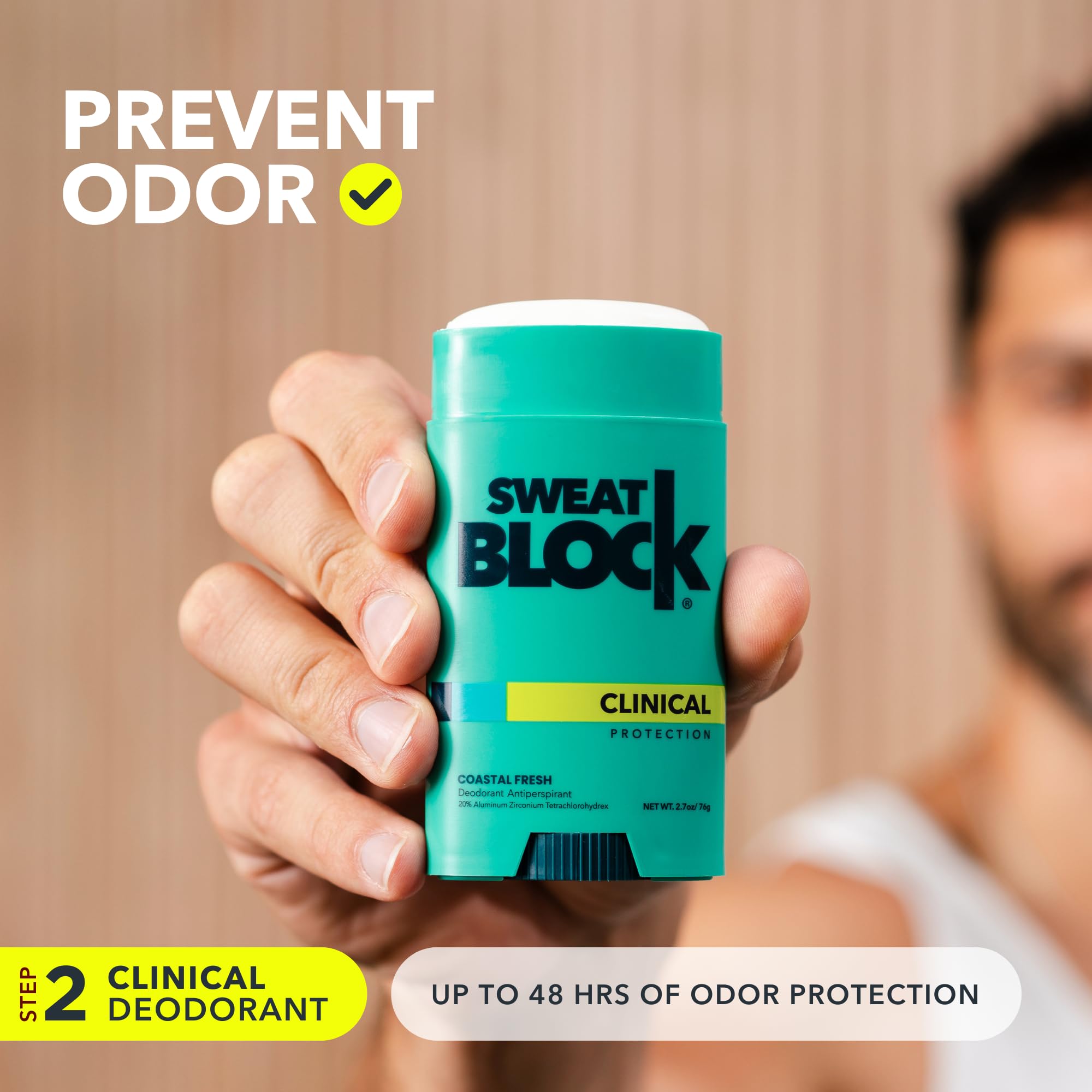 SweatBlock clinical-strength-deodorant-stick with smooth glide for daily odor control.