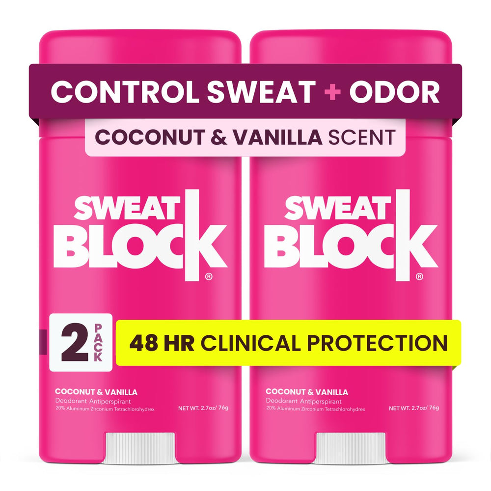 SweatBlock Coconut Vanilla deodorant stick for daily freshness.