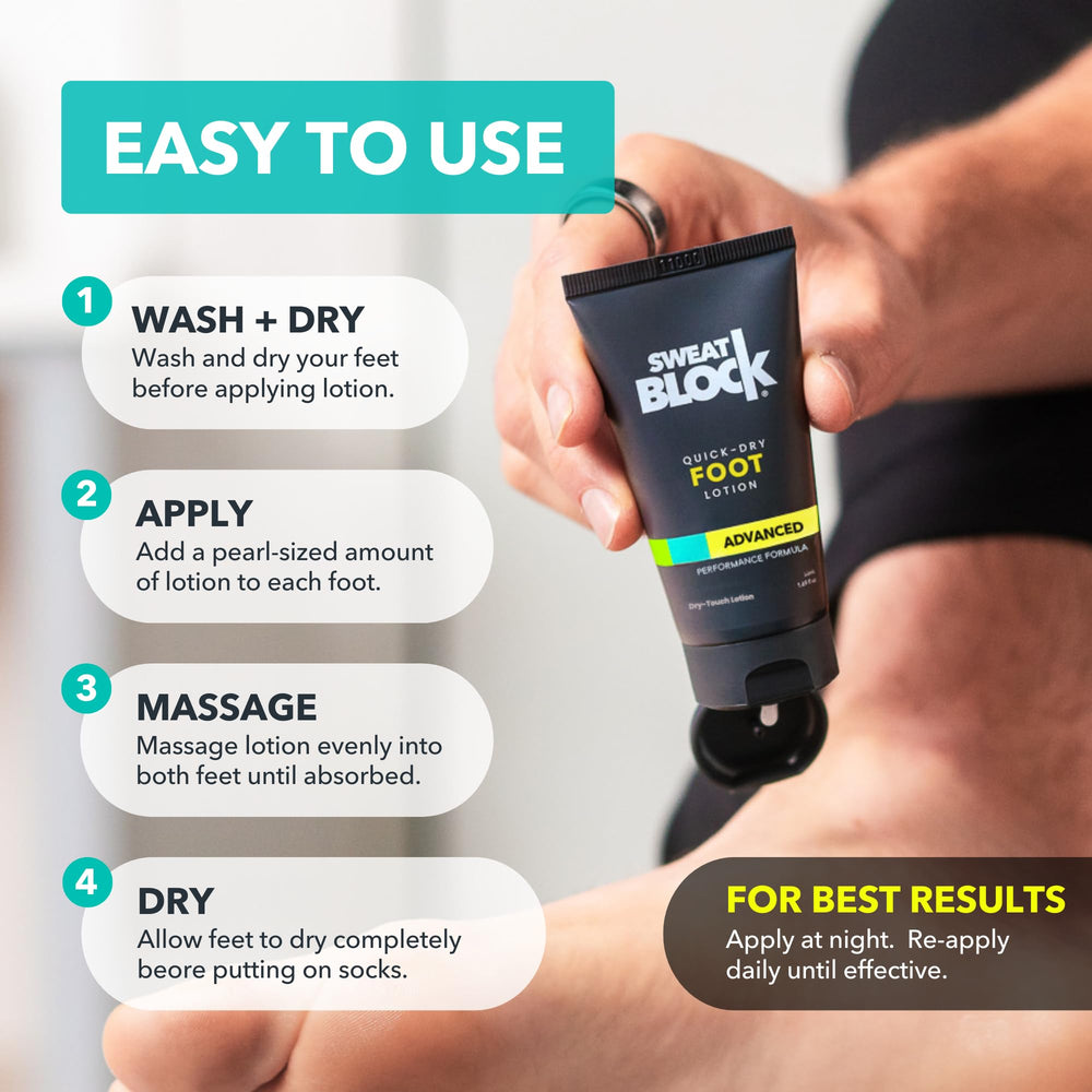 SweatBlock Dermatológicamente Probado: confianza para uso diario en pies.