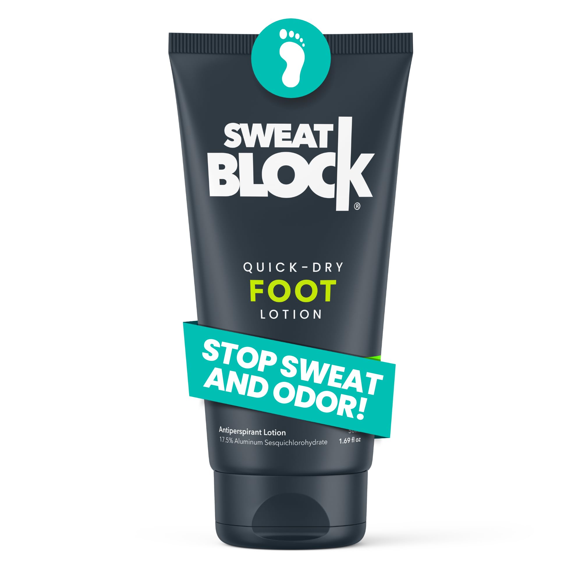 SweatBlock Foot Lotion being applied for quick-dry foot comfort.