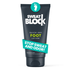 SweatBlock Foot Lotion being applied for quick-dry foot comfort.
