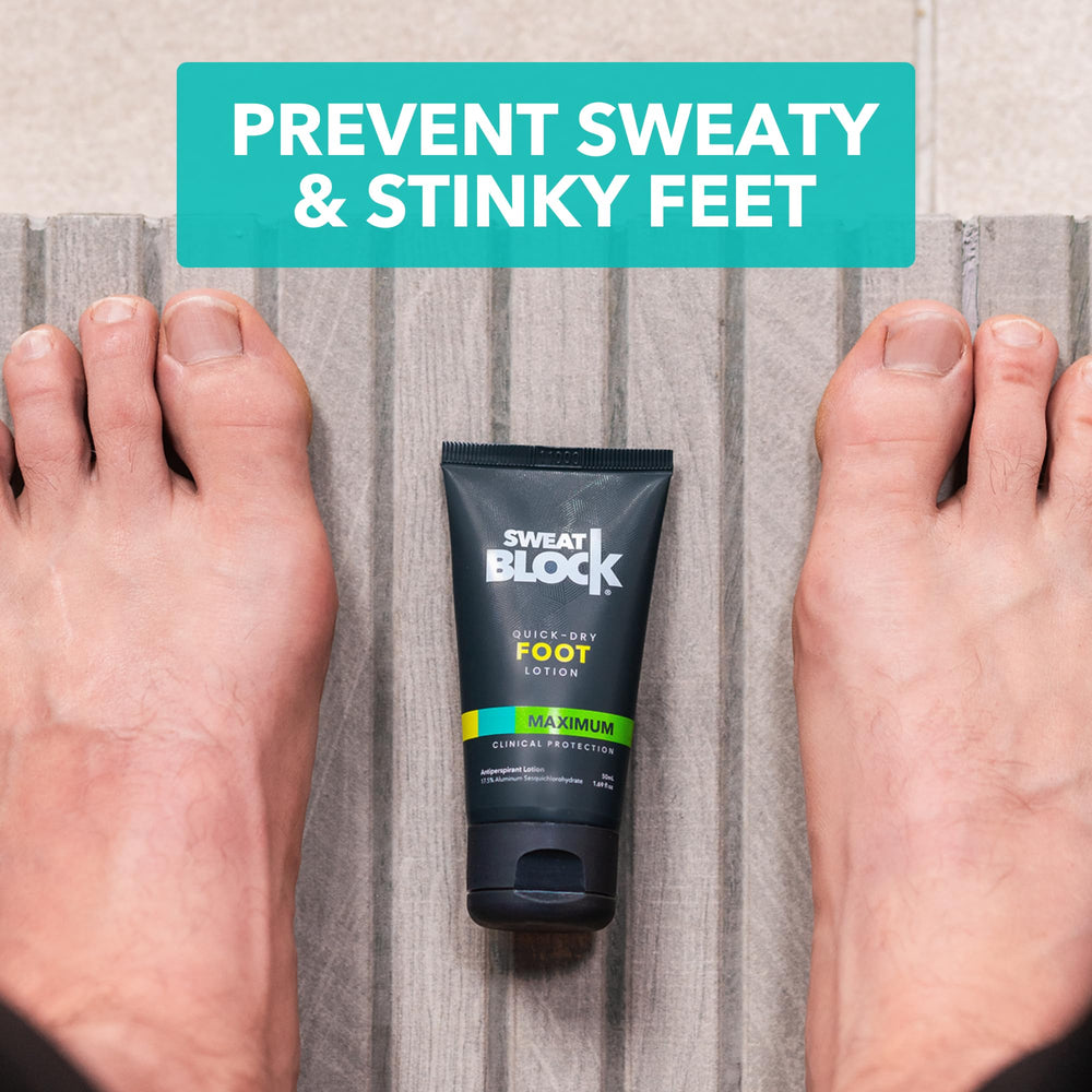 SweatBlock Foot Lotion keeps feet fresh in boots or sneakers.