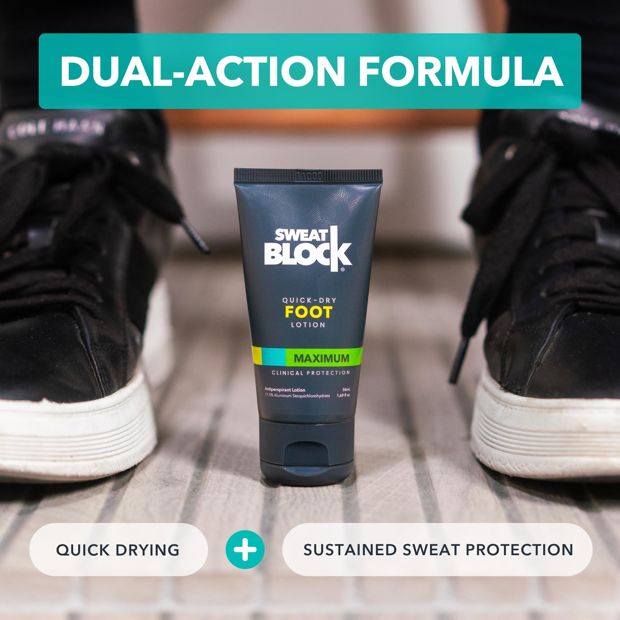 Made in the USA, SweatBlock Foot Lotion with clean ingredients.