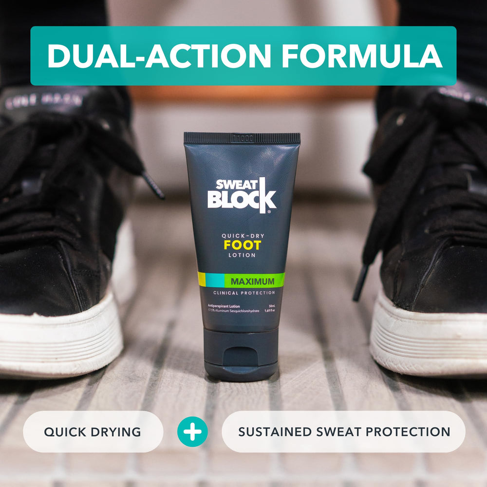 Made in the USA, SweatBlock Foot Lotion with clean ingredients.