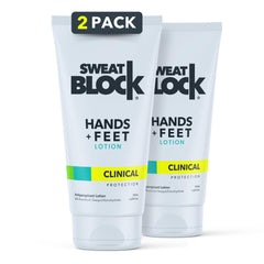 SweatBlock hand-lotion-palm-application shows quick-drying moisture control for hands