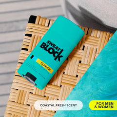 SweatBlock clinical-strength ingredients label highlights safety and purity.
