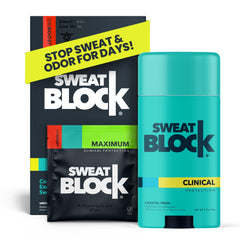 SweatBlock max clinical-strength-wipes shown for long-lasting protection.
