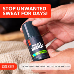 SweatBlock maximum-strength dermatologist-recommended label signals clinical protection.