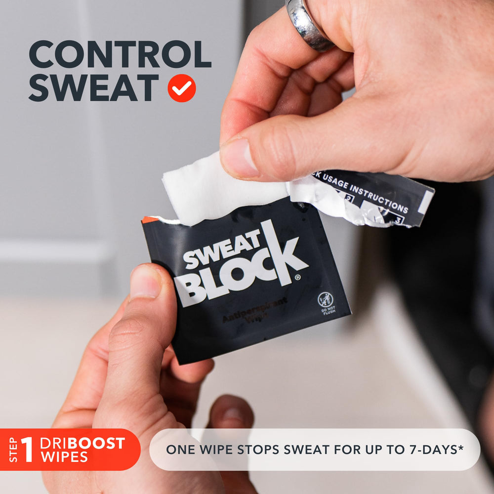 SweatBlock night-application-wipes protecting against nighttime wetness.