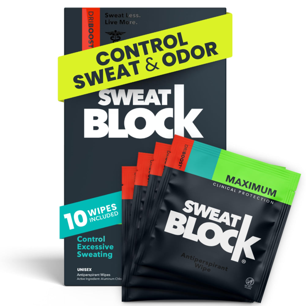 SweatBlock pack of 10 wipes offers portable, long-lasting protection for daily wear.