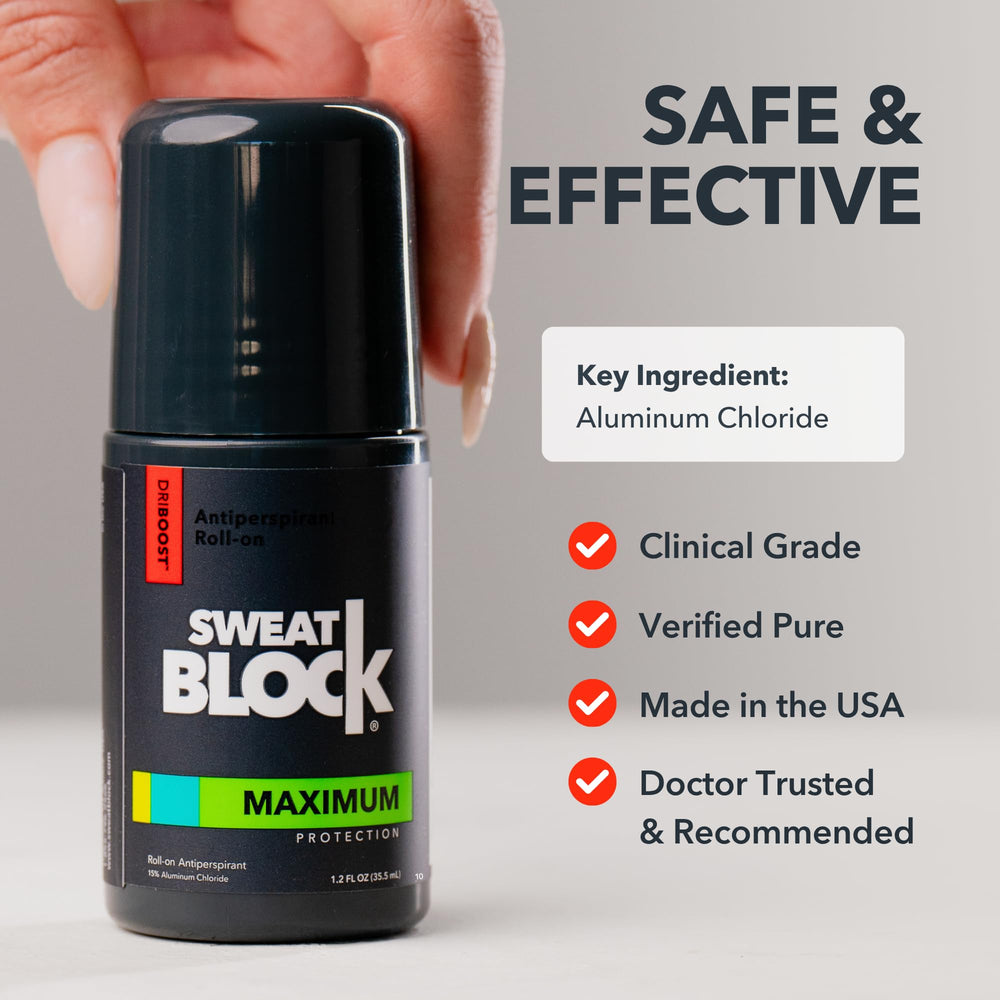 SweatBlock USA-made packaging emphasizes quality and safety.