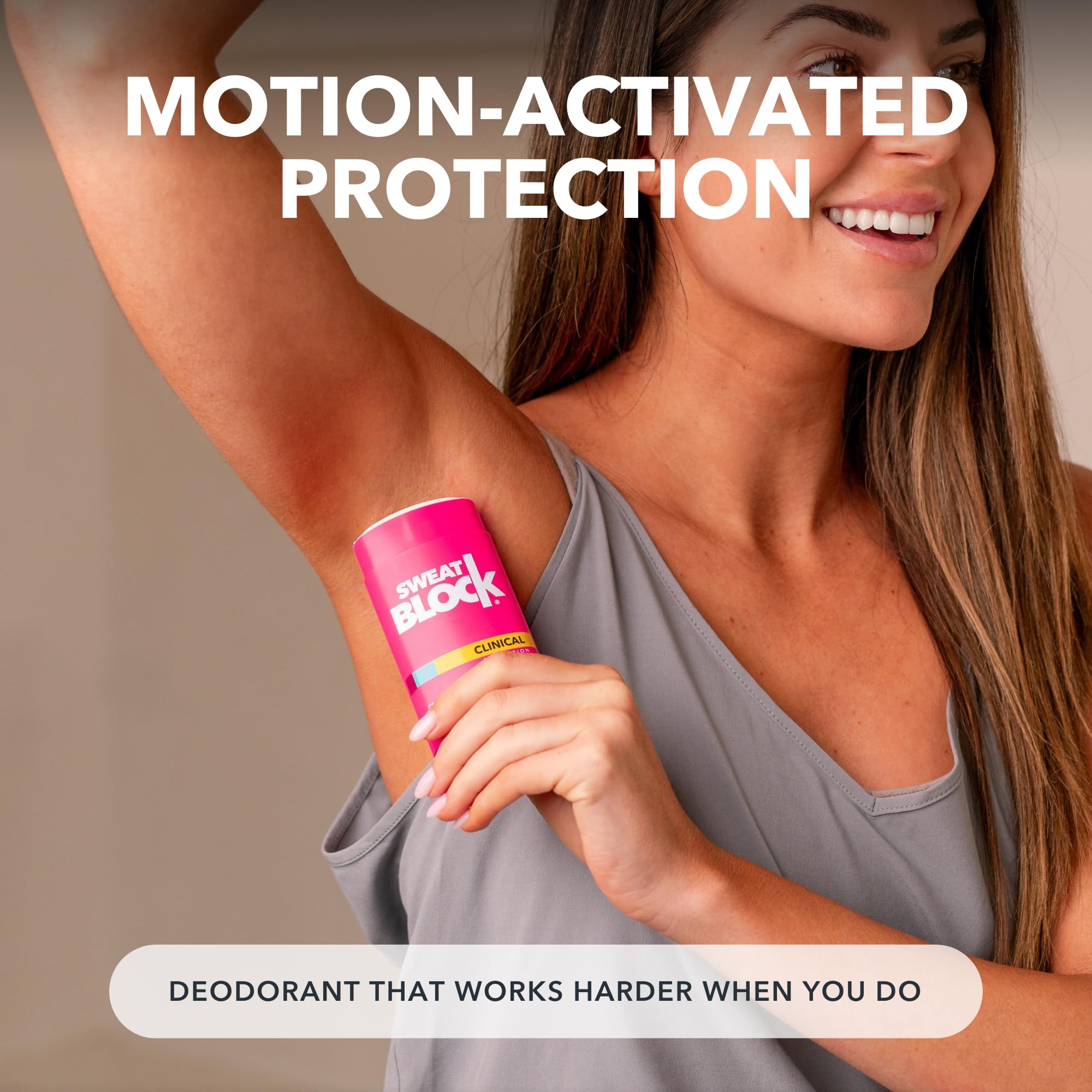 SweatBlock Women using deodorant during outdoor activity for freshness.