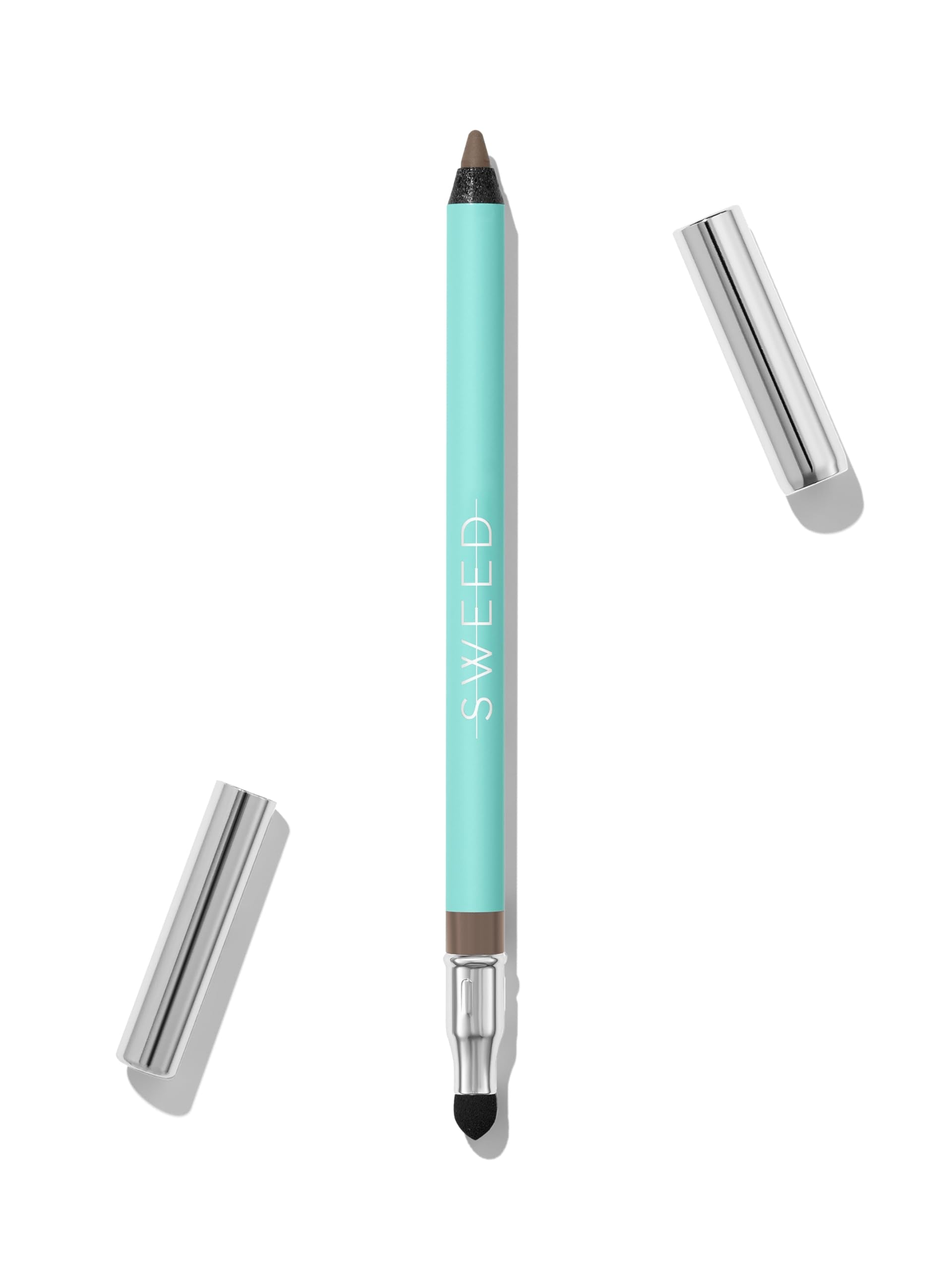 Sweed Satin Eyeliner Mink Greige pencil swatch shows creamy texture for soft definition.