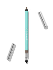 Sweed Satin Eyeliner Mink Greige pencil swatch shows creamy texture for soft definition.
