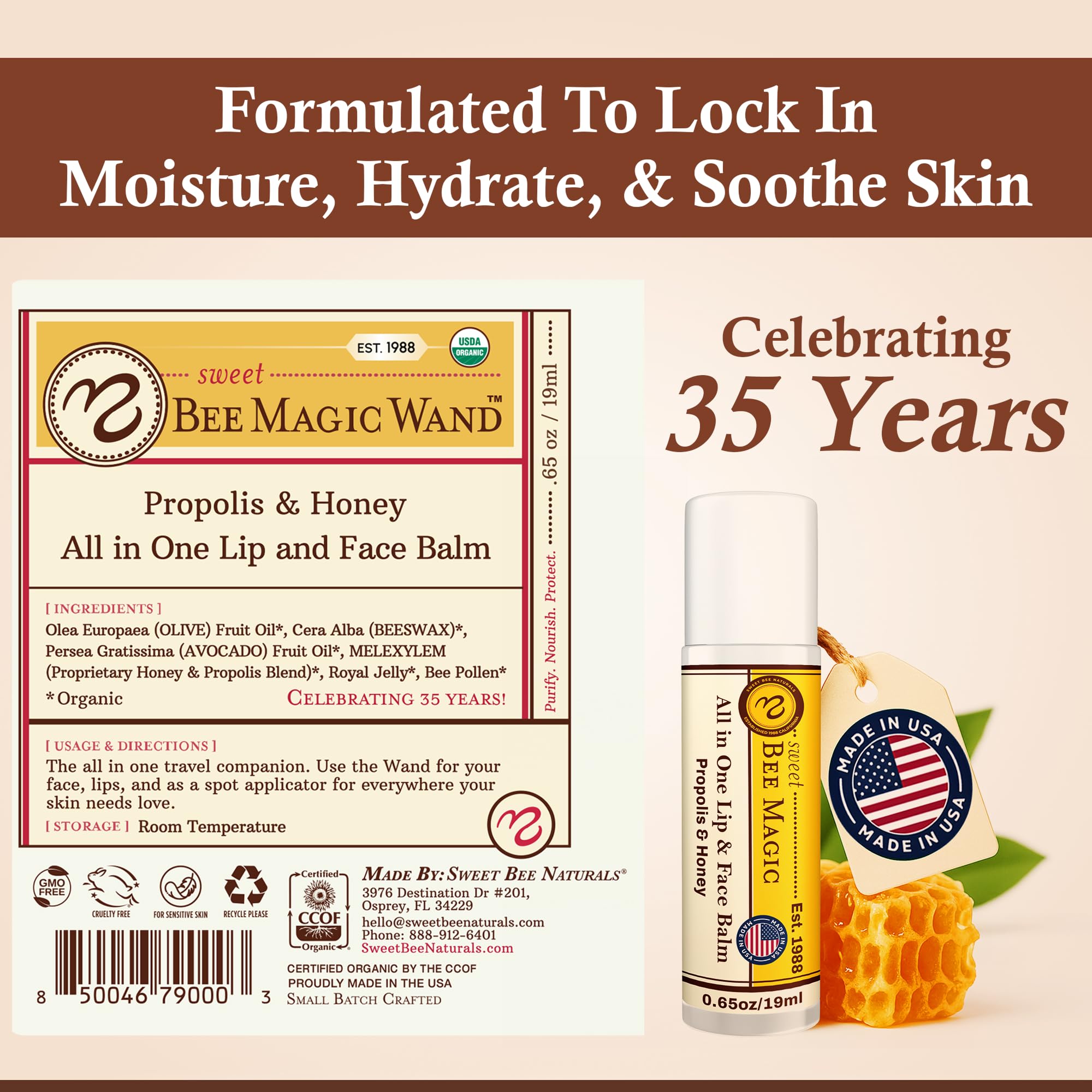 Sweet Bee Naturals lip balm application twist demonstrates quick, comfortable lip moisturization