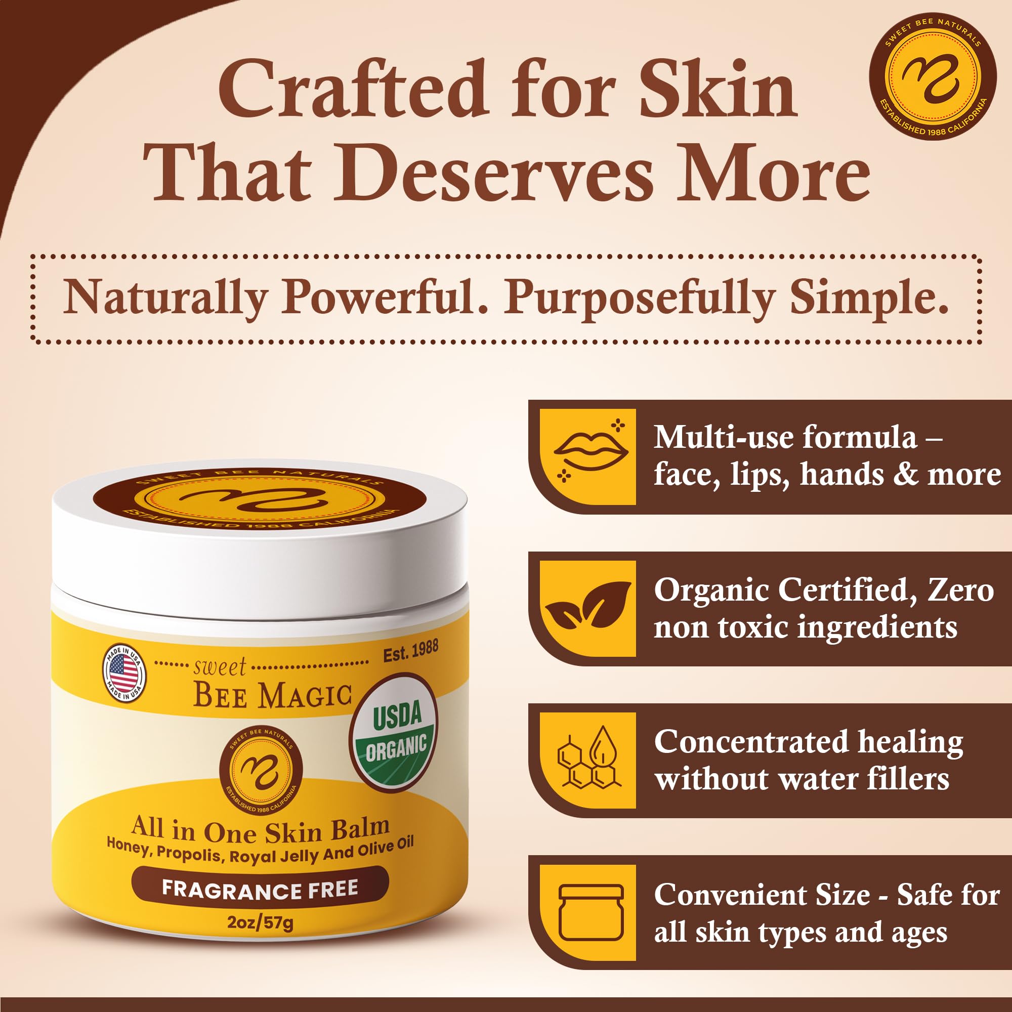 Sweet Bee Naturals balm jar open shows creamy, hydrating texture