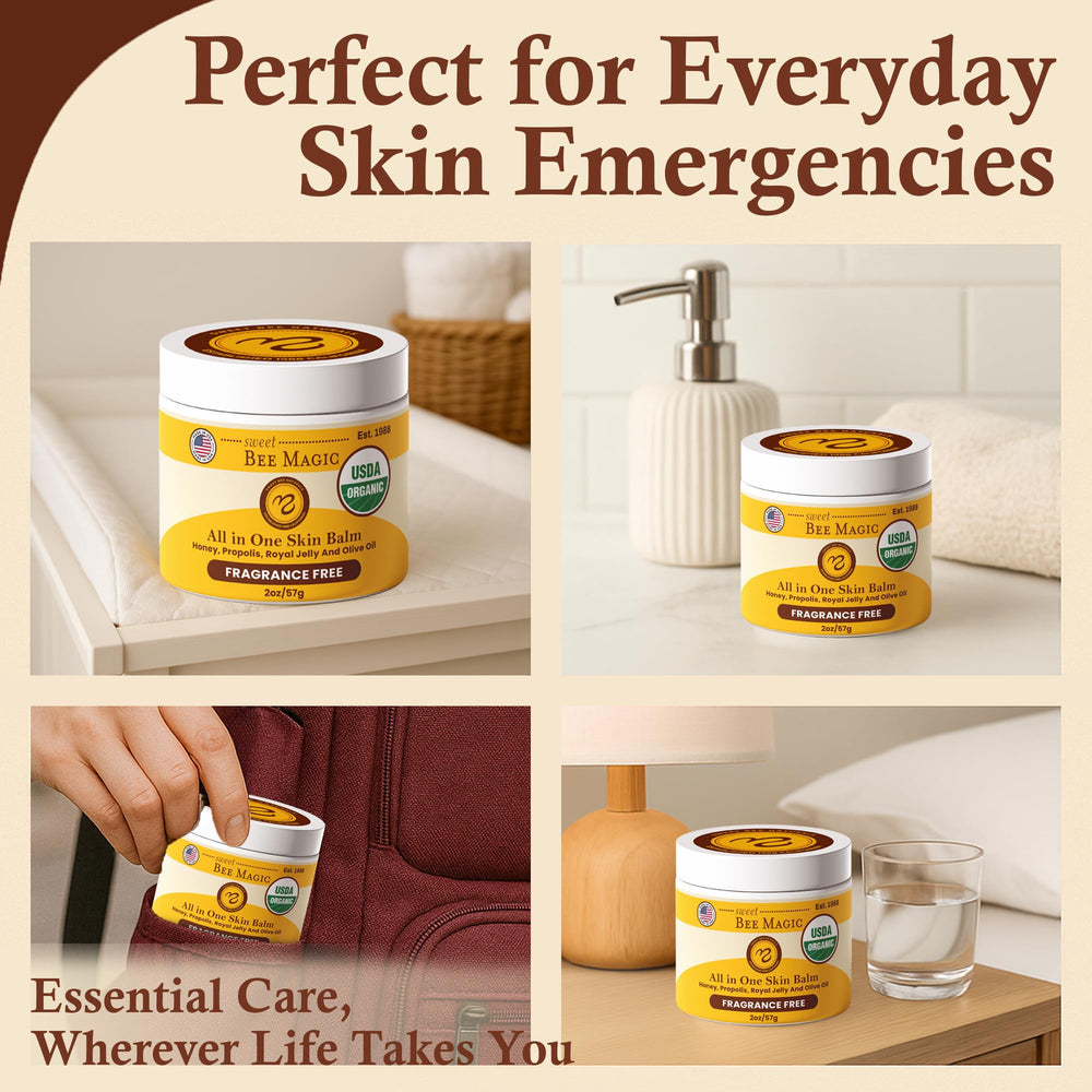 Sweet Bee Naturals balm label detail emphasizes certified organic ingredients