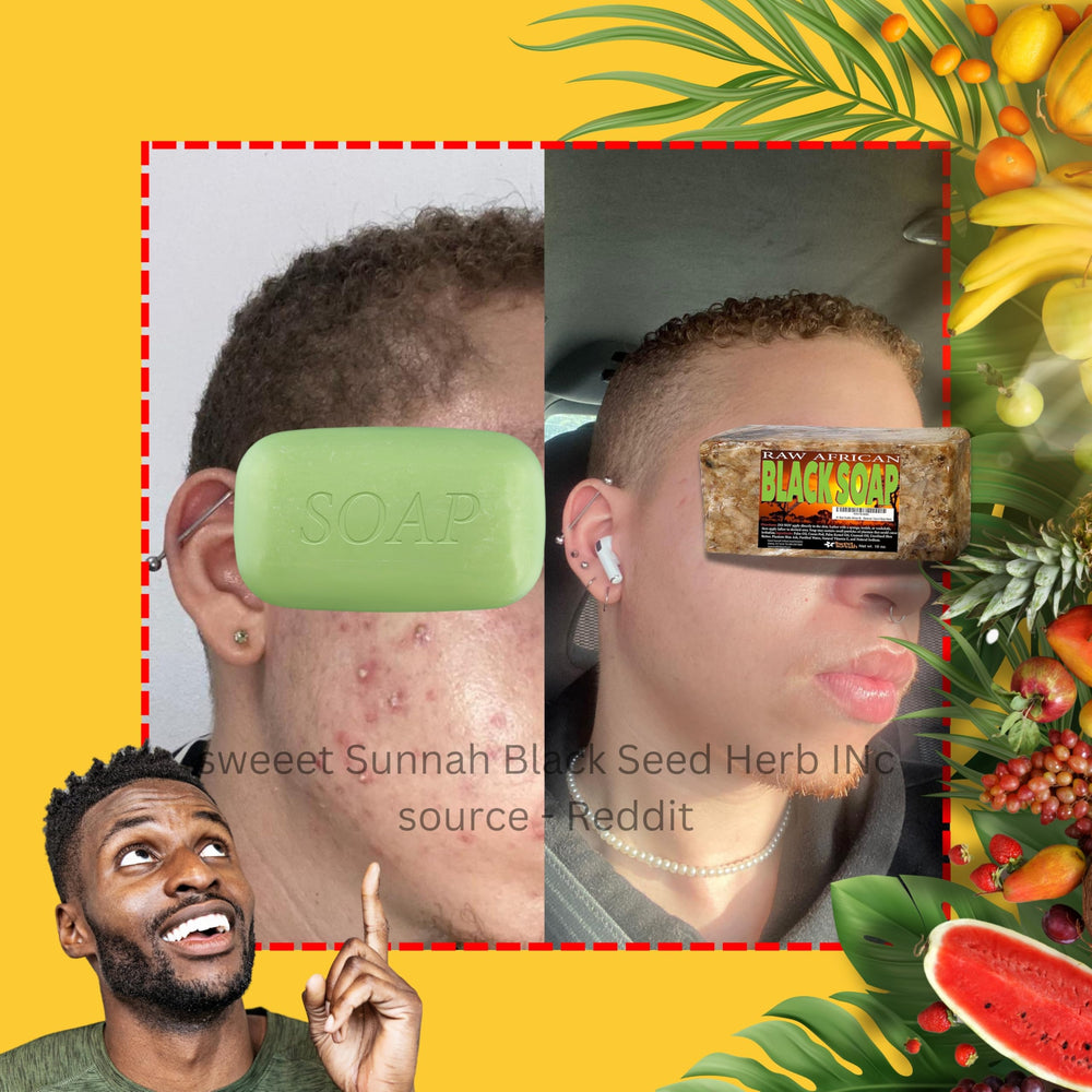 Sweet Sunnah Black Soap vegan and fair-trade icons.