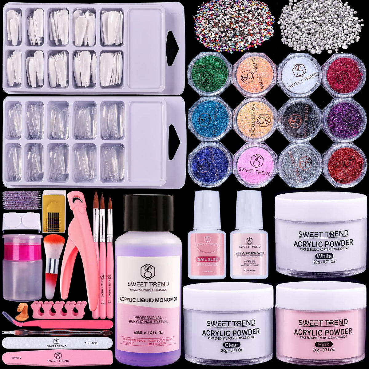 Sweet Trend beginners nail kit packaging shows all-in-one home salon setup.