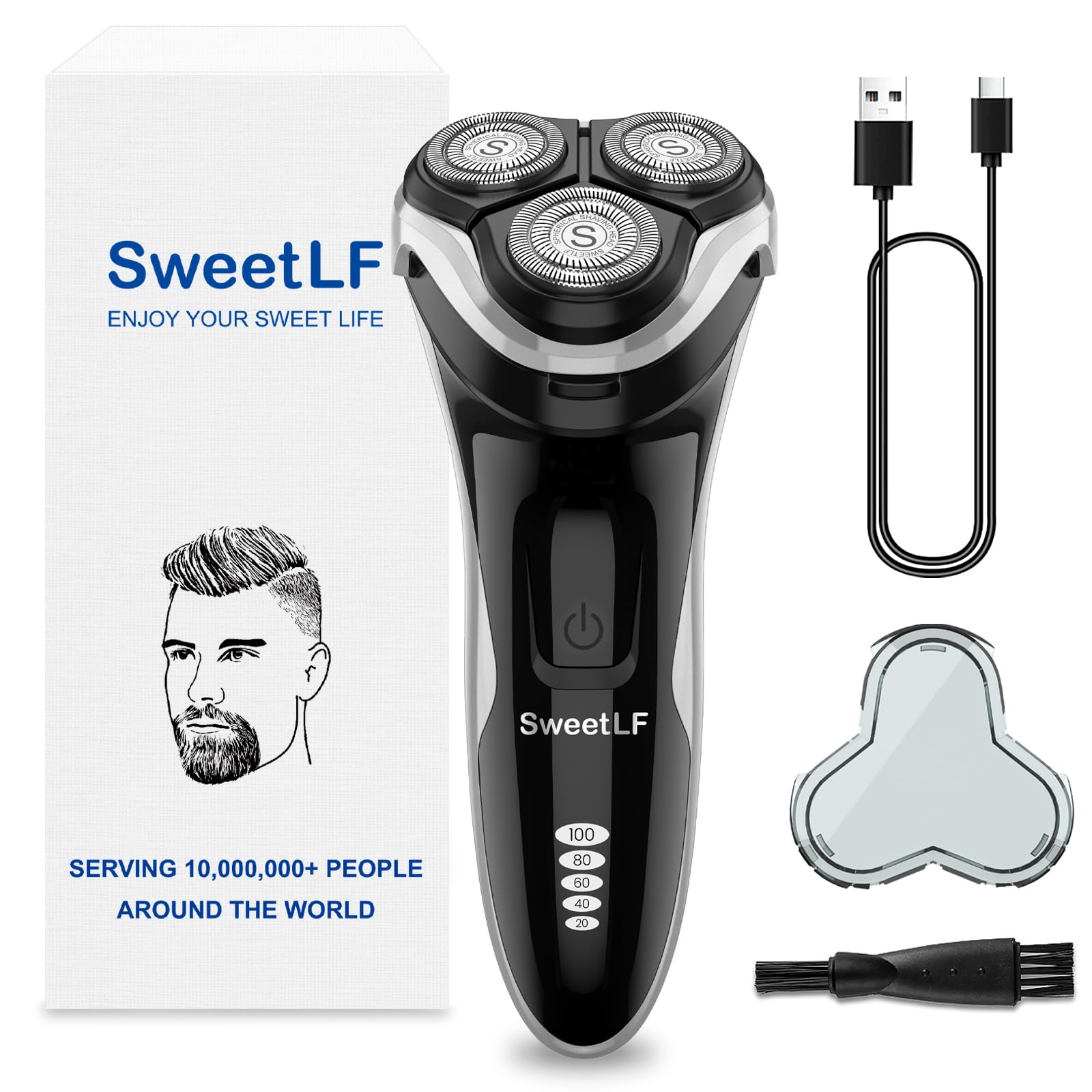 SweetLF Afeitadora eléctrica para hombres, vista frontal, diseño ergonómico para afeitados rápidos.