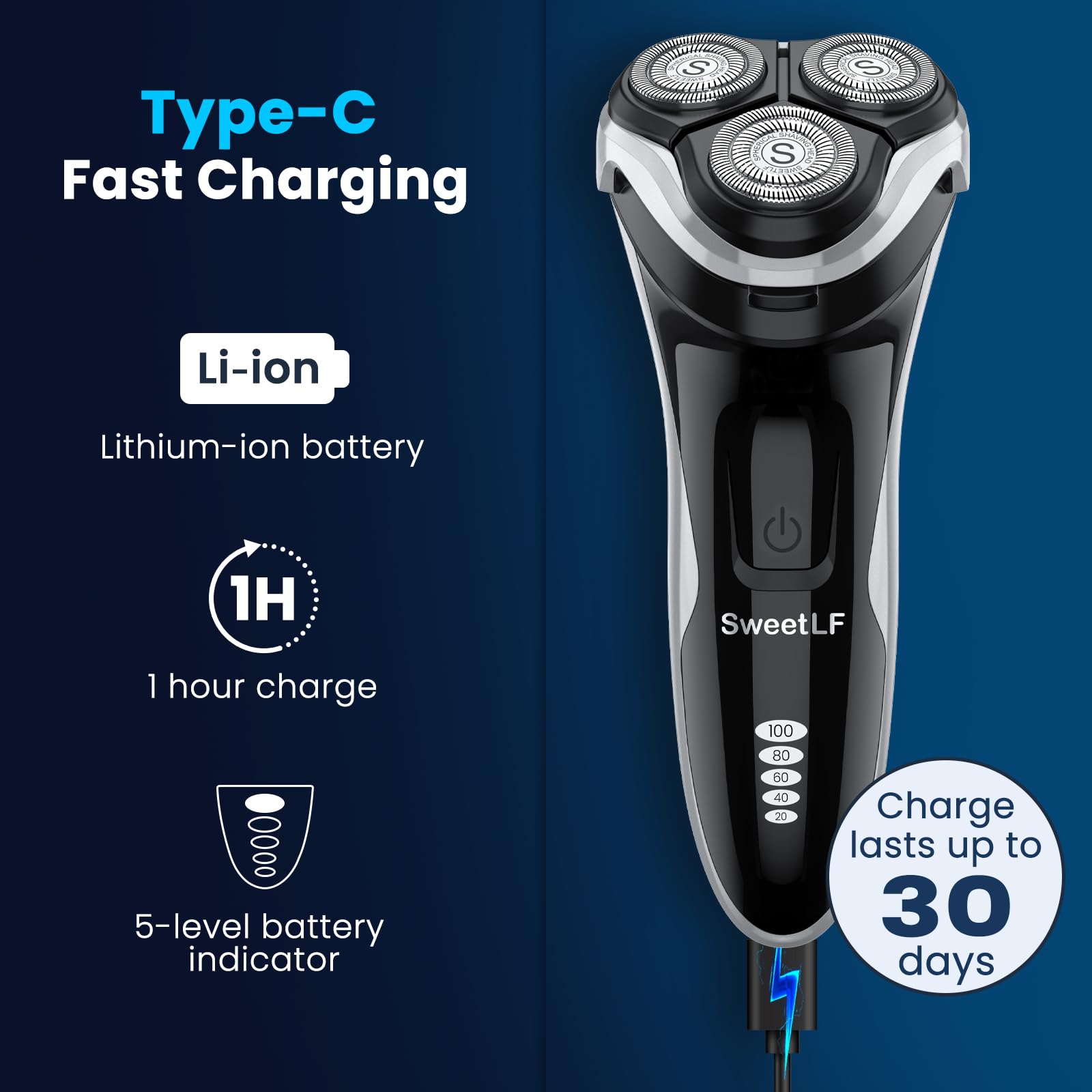 SweetLF razor battery display showing remaining power in 5 steps.
