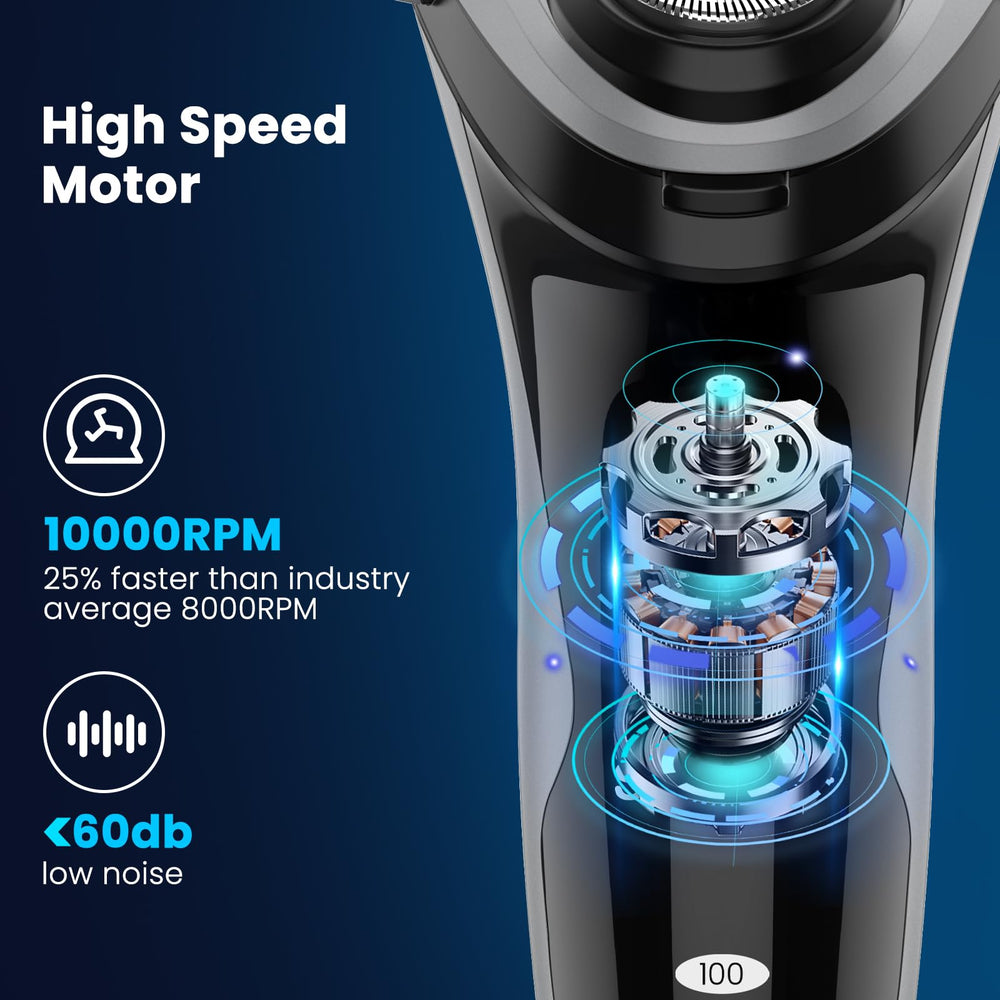 SweetLF electric razor close-up shows 3-blade system for close shaving