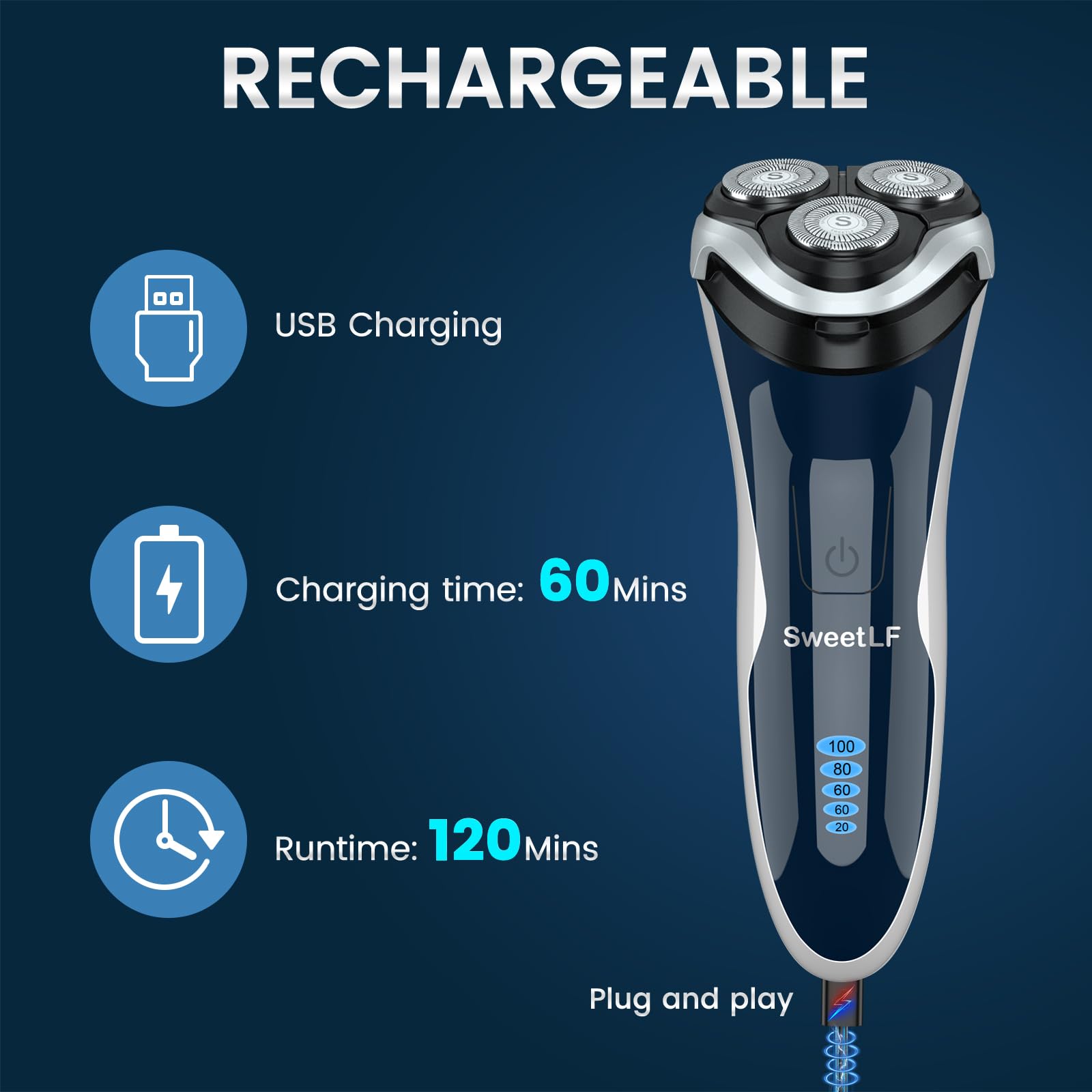 SweetLF shaver LED display indicates battery level for proactive charging