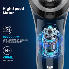 SweetLF electric razor blue close-up shows 360° floating head contouring for a smooth shave