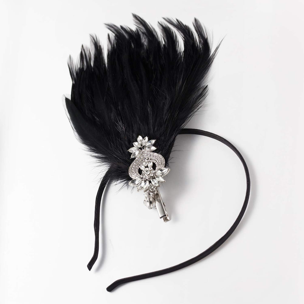 SweetV flapper headpiece crocodile clip secures the feather decoration