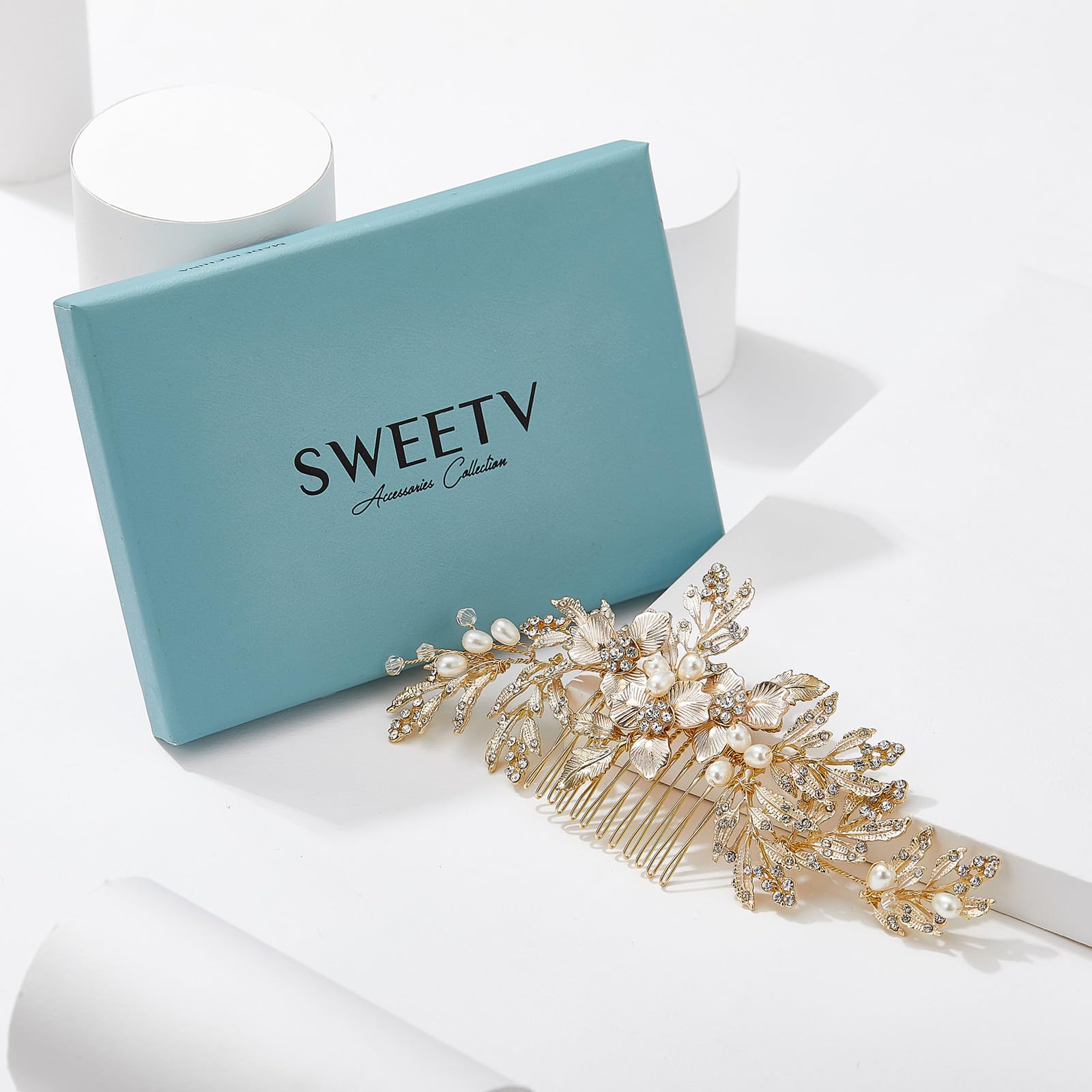 SweetV flower-inspired hair comb complements many wedding dresses gracefully