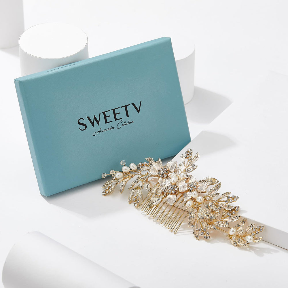 SweetV flower-inspired hair comb complements many wedding dresses gracefully
