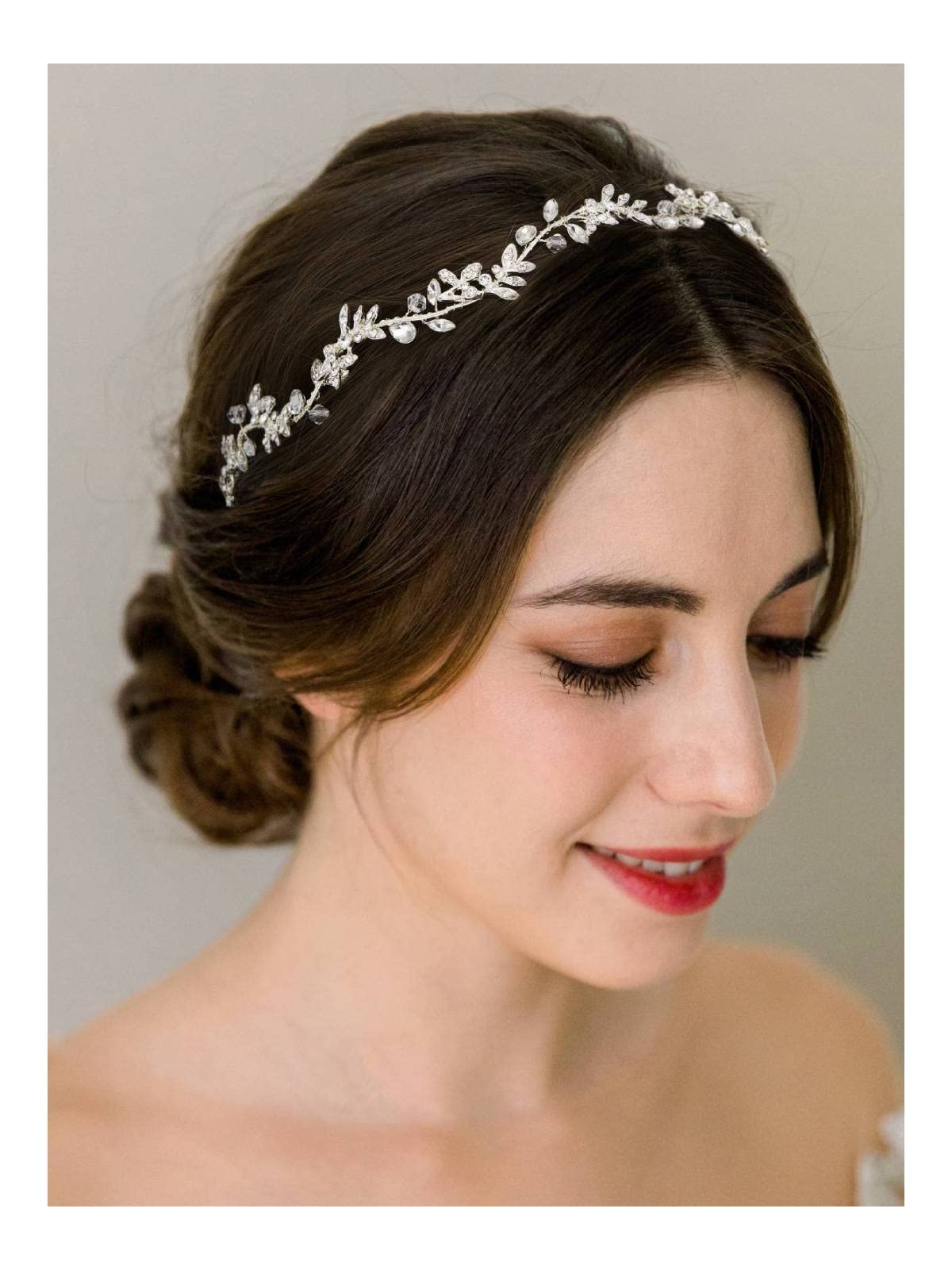 Sweetv rhinestones bridal headband closeup highlights crystal sparkle for radiant wedding look.