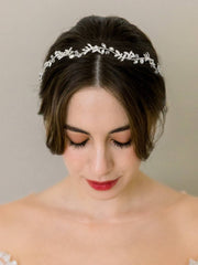 Sweetv silver crystal wedding headpiece side view shows eye-catching shine.