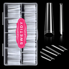 SWETIDY 500pcs XXL No C Curve coffin tips in clear finish for salon-quality at-home nails